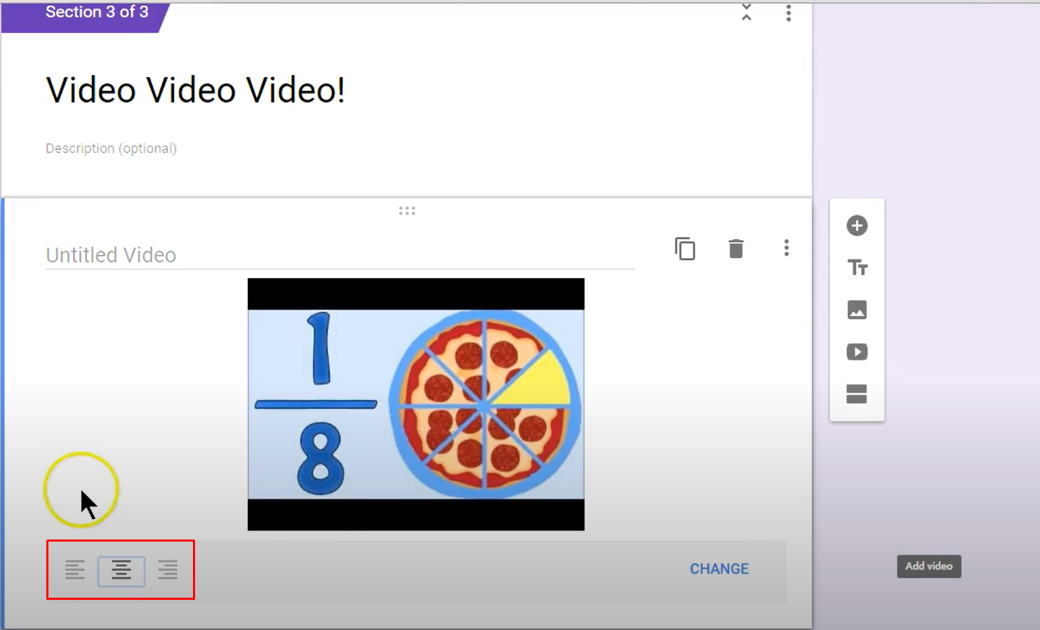 Adjusting placement of a video on Google Forms