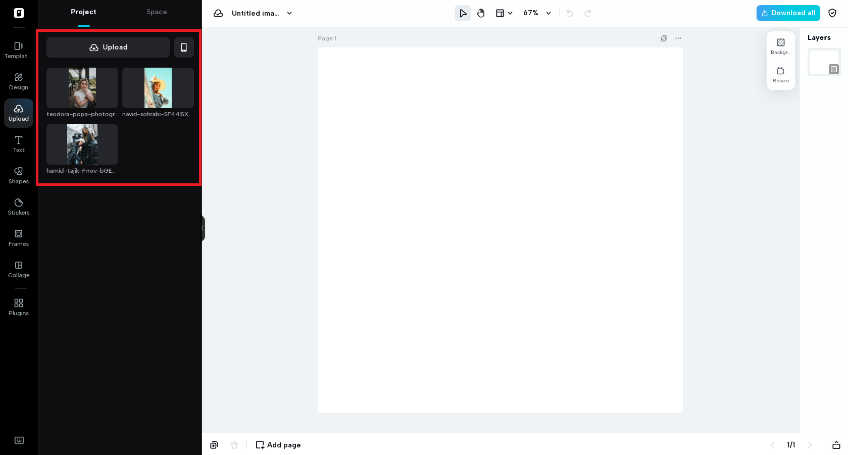 Drag your images into the main photo canvas