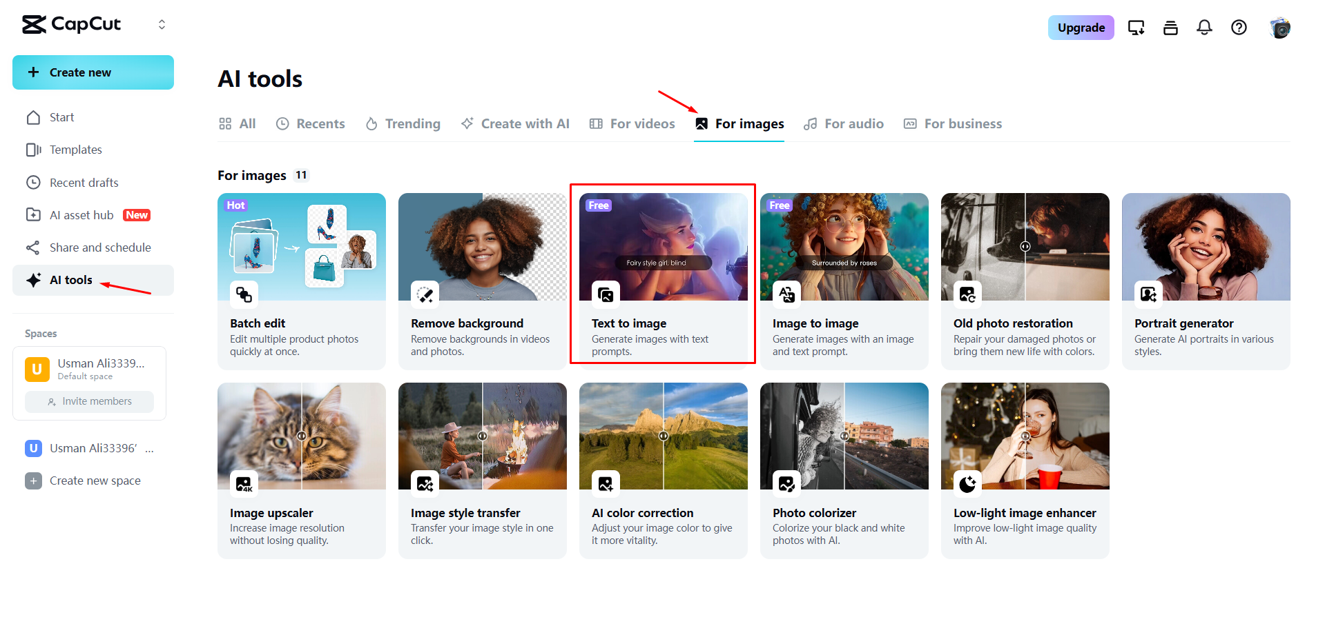 Zugriff auf den Bildgenerator in CapCut Web