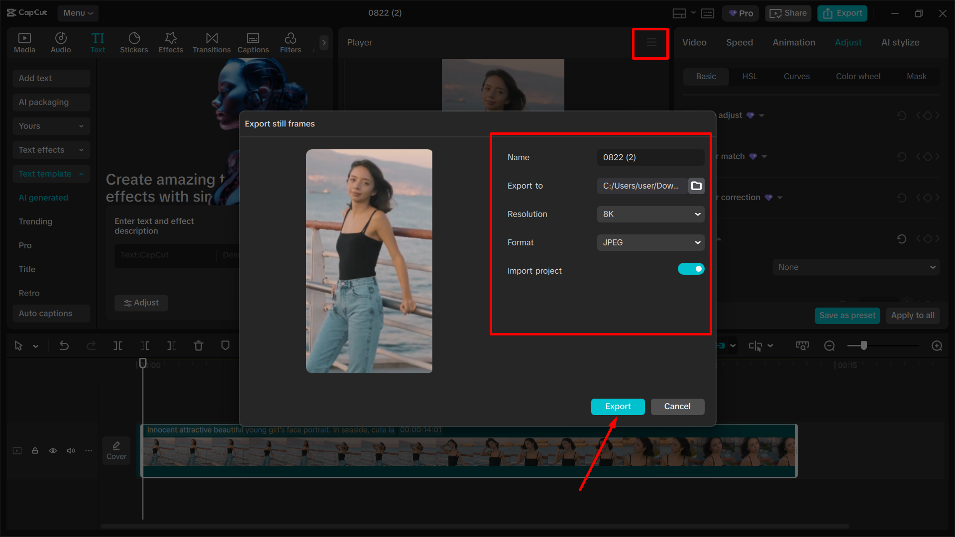 Exportar e compartilhar o vídeo do editor de vídeo para desktop CapCut