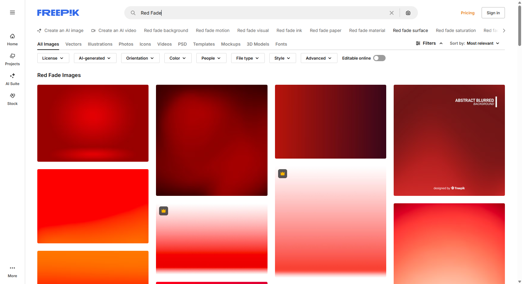 Freepik interface
