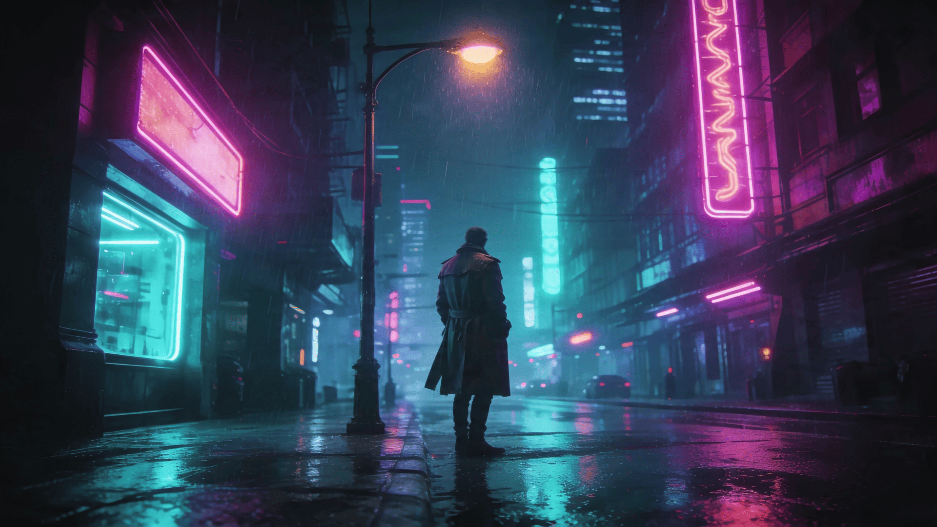 Paisaje urbano ciberpunk por la noche