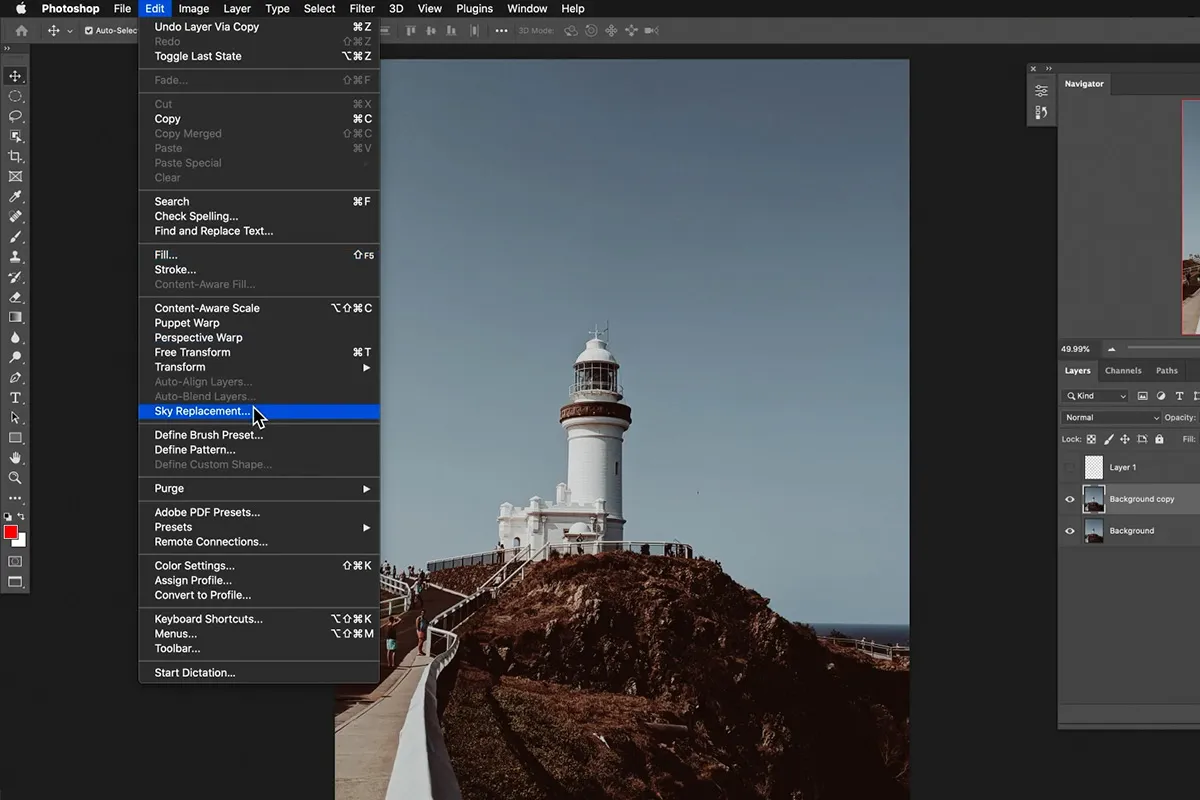 Sky replacement in Photoshop