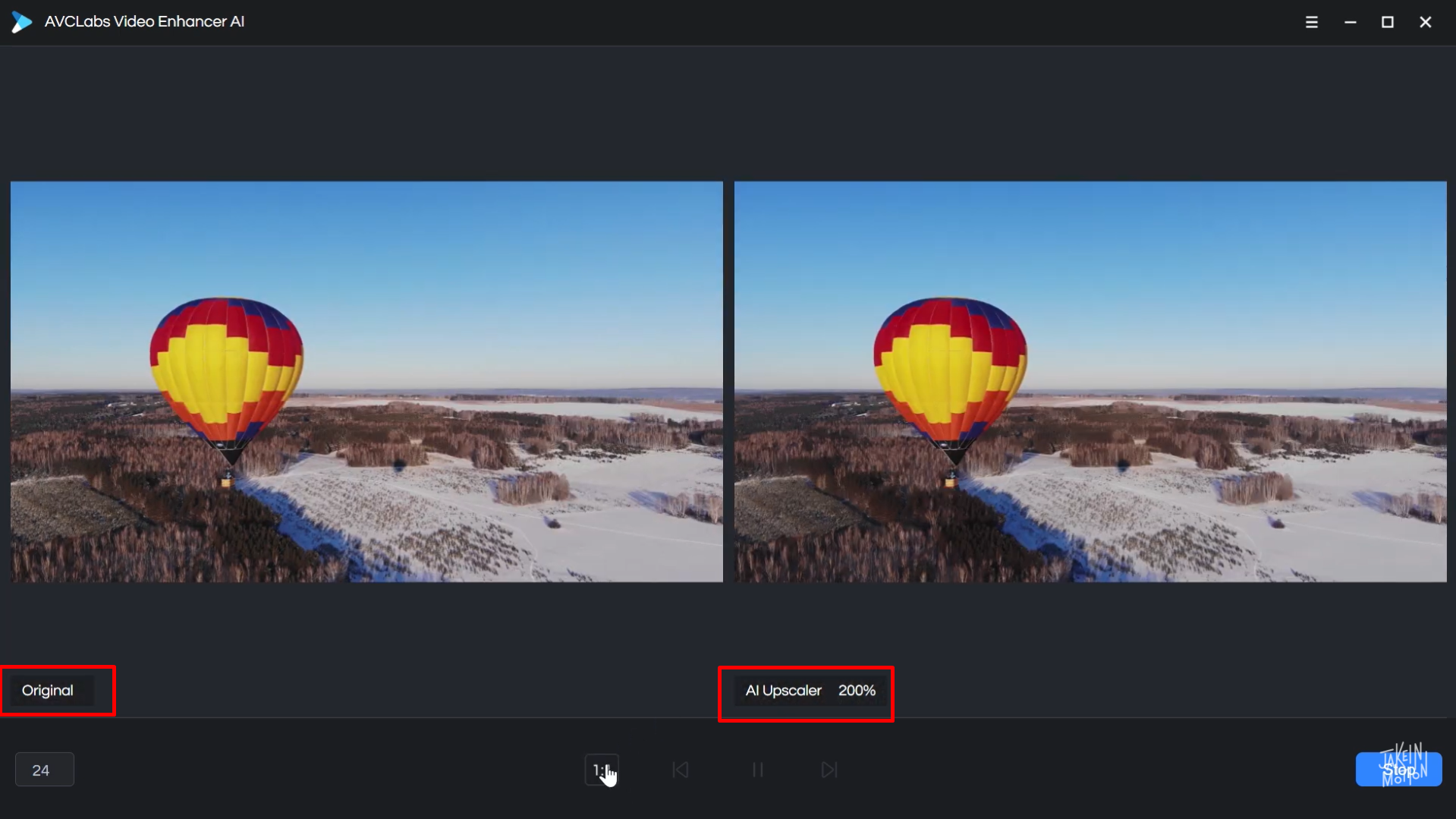 Starting the enhancement and previewing results