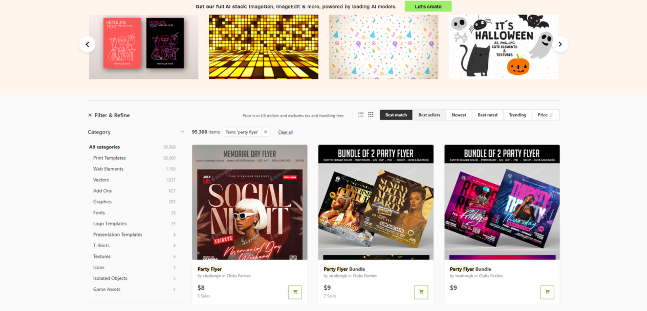 Interface of GraphicRiver - the perfect tool to get party flyer templates
