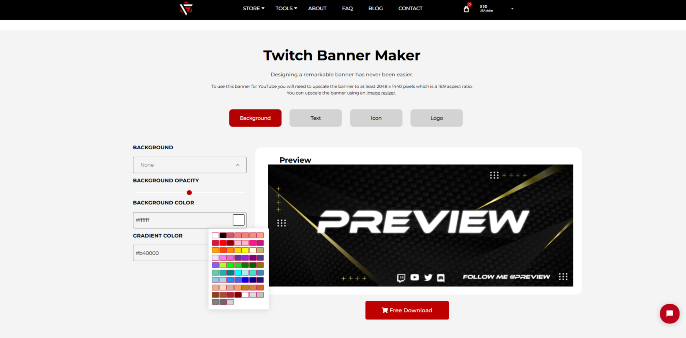 Interface of Gaming Visuals - a versatile Twitch banner creator