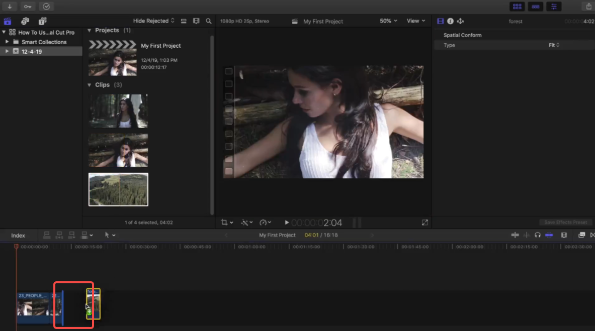 Ordna och trimma klipp i tidslinjen
