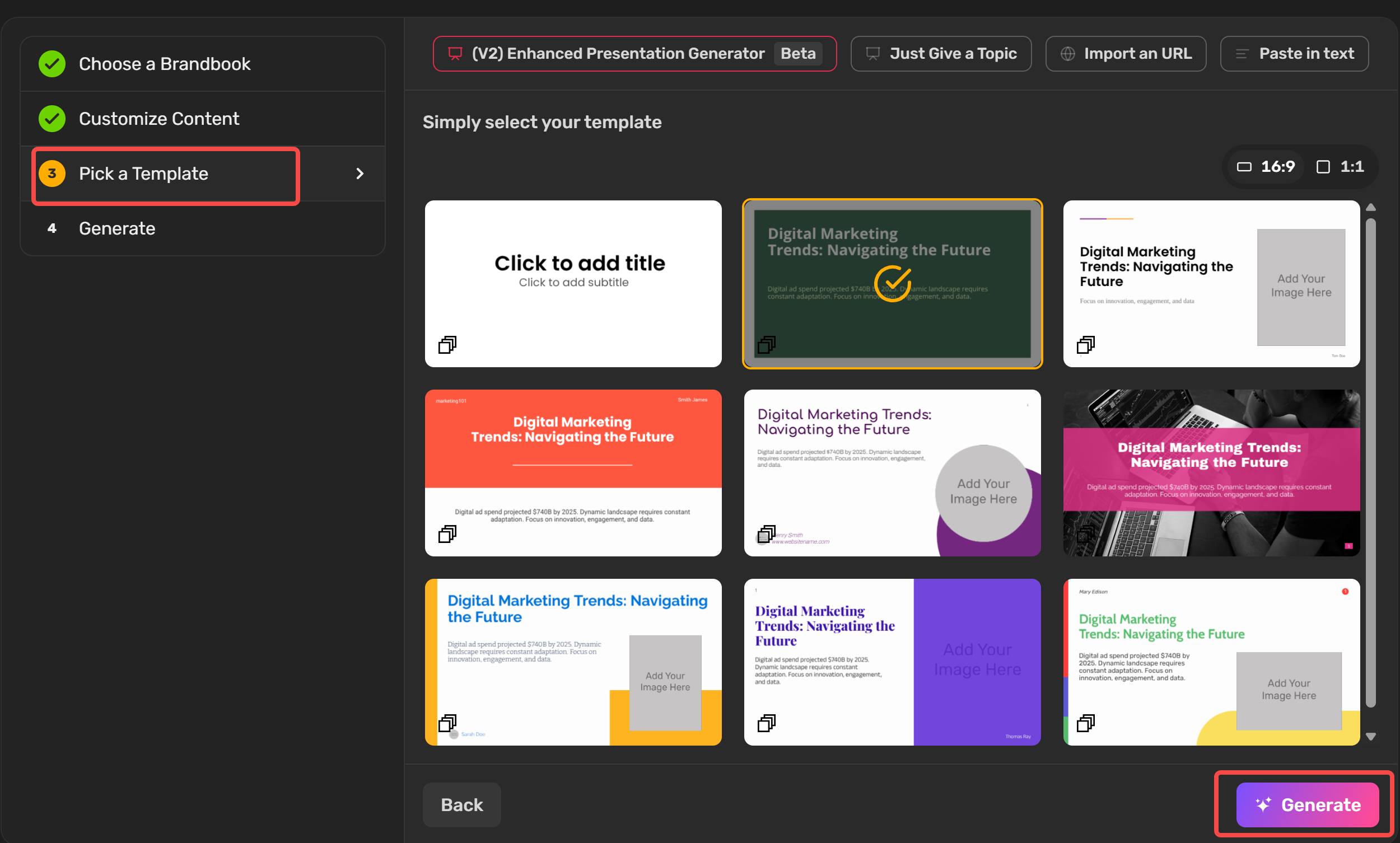 Simplified AI sunumunun uygun bir şablonunu seçmek