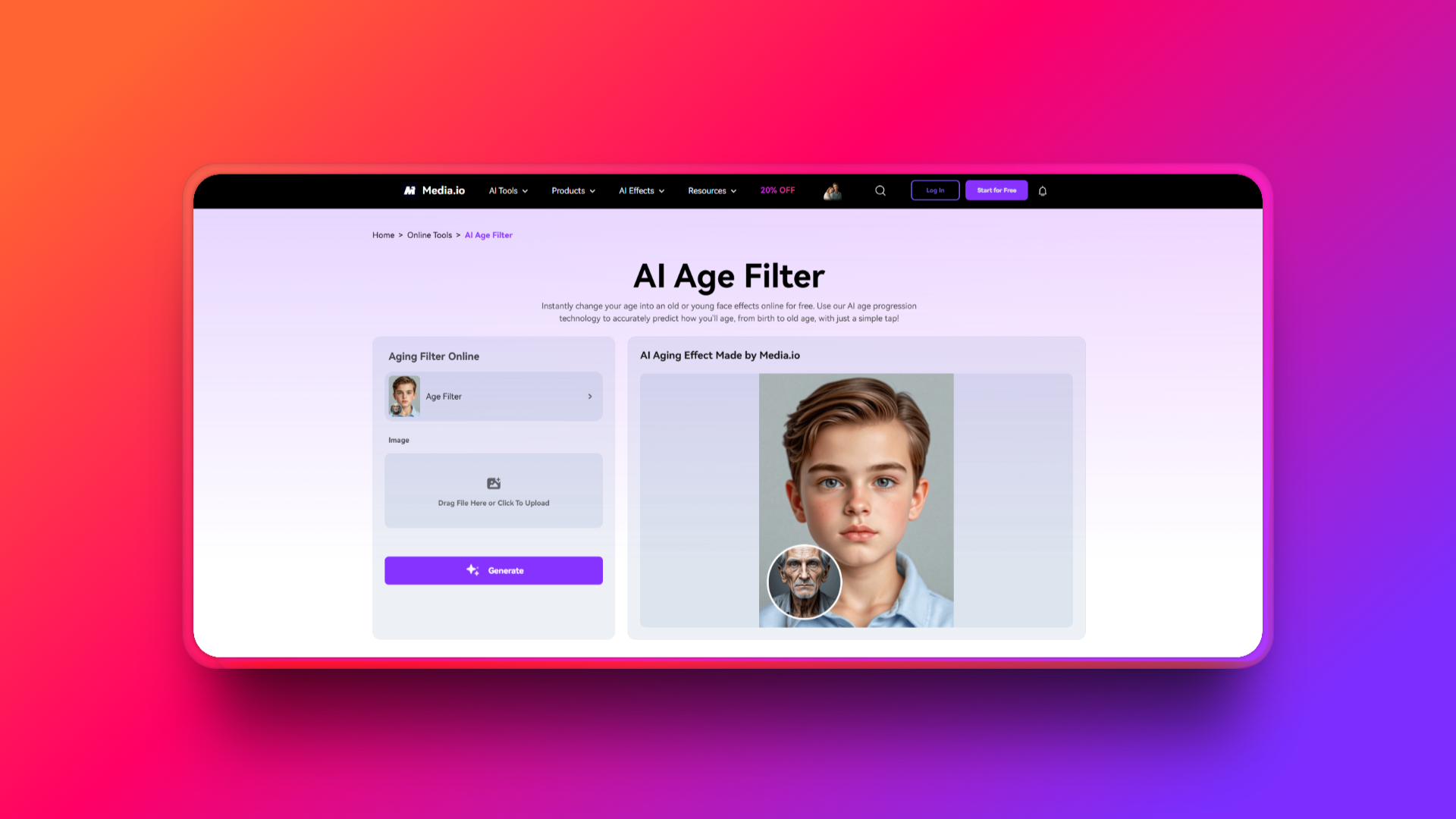 Media.io'nun AI yaş filtresi