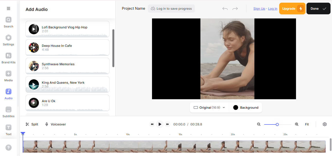 Интерфейс Veed.IO - отличный создатель роликов в Instagram
