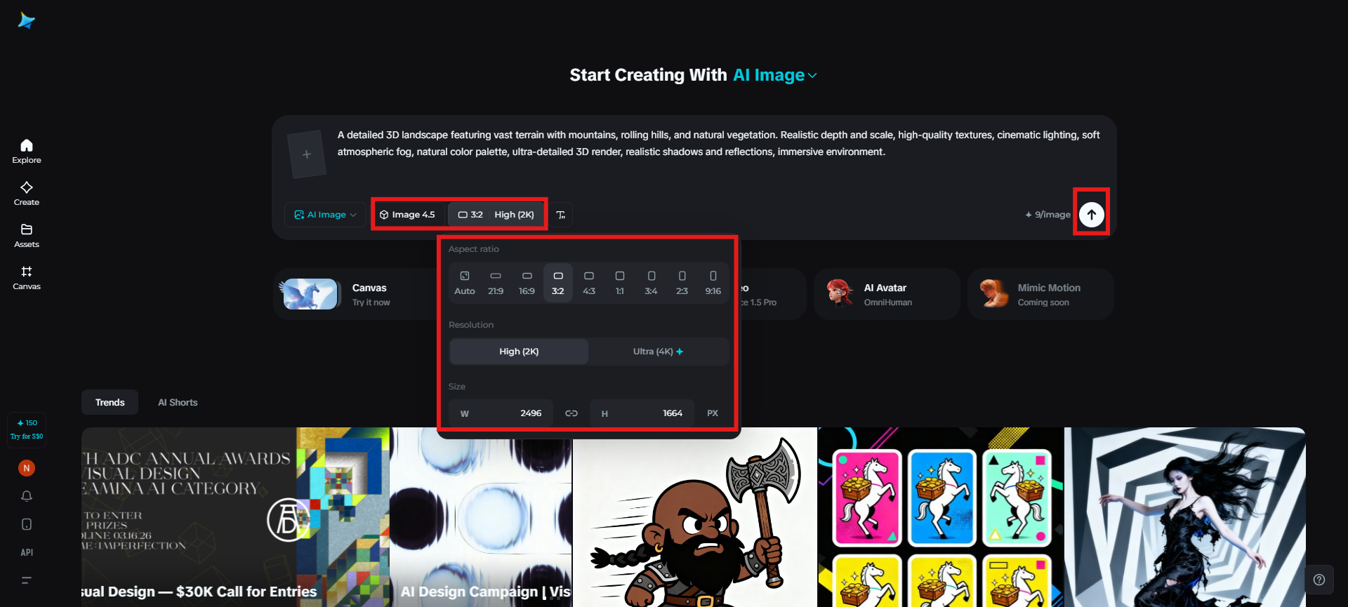 Select image model and customize settings