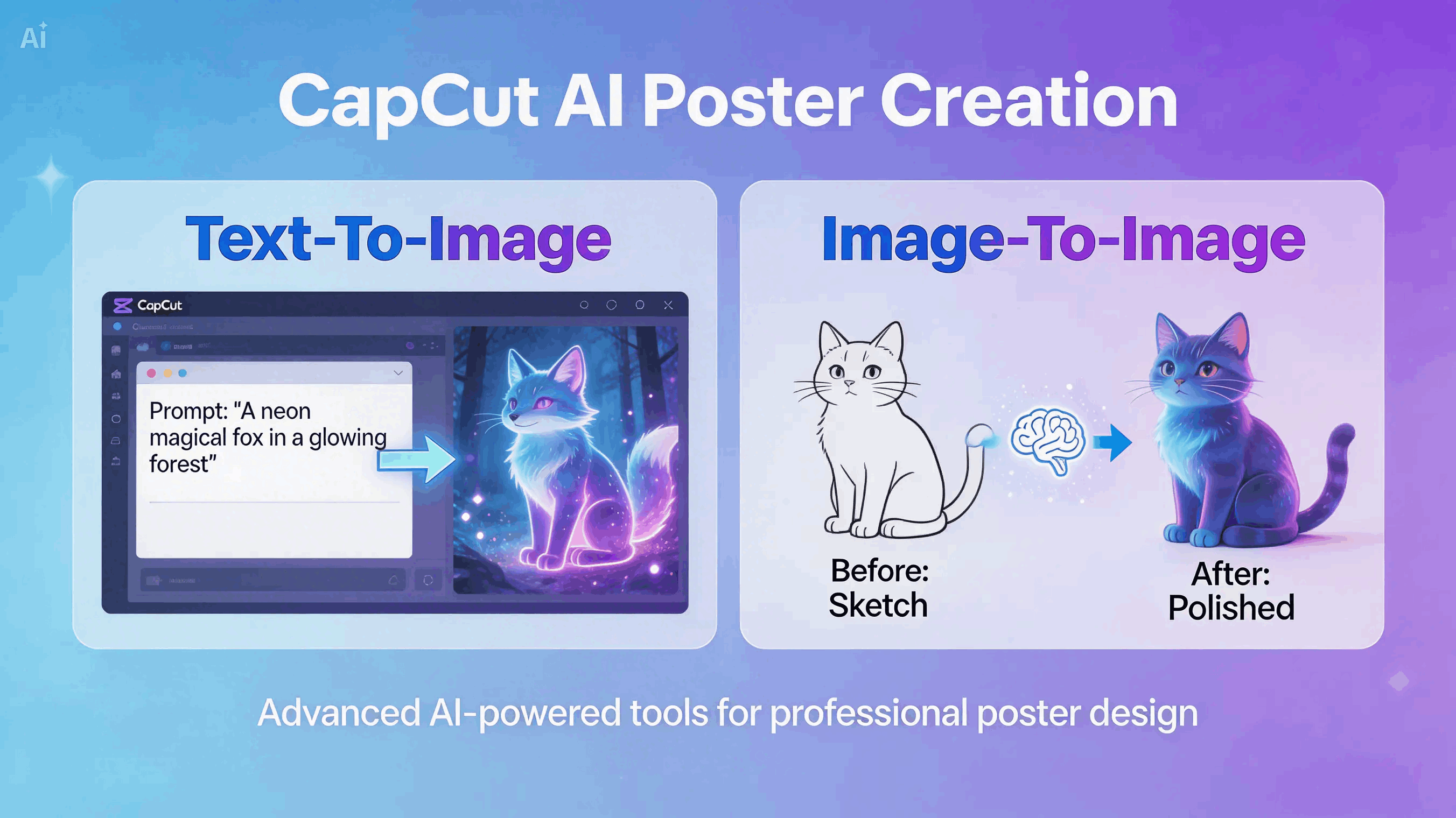 CapCut AI واجهة مولد التوضيح مع صورة سريعة والمرجعية