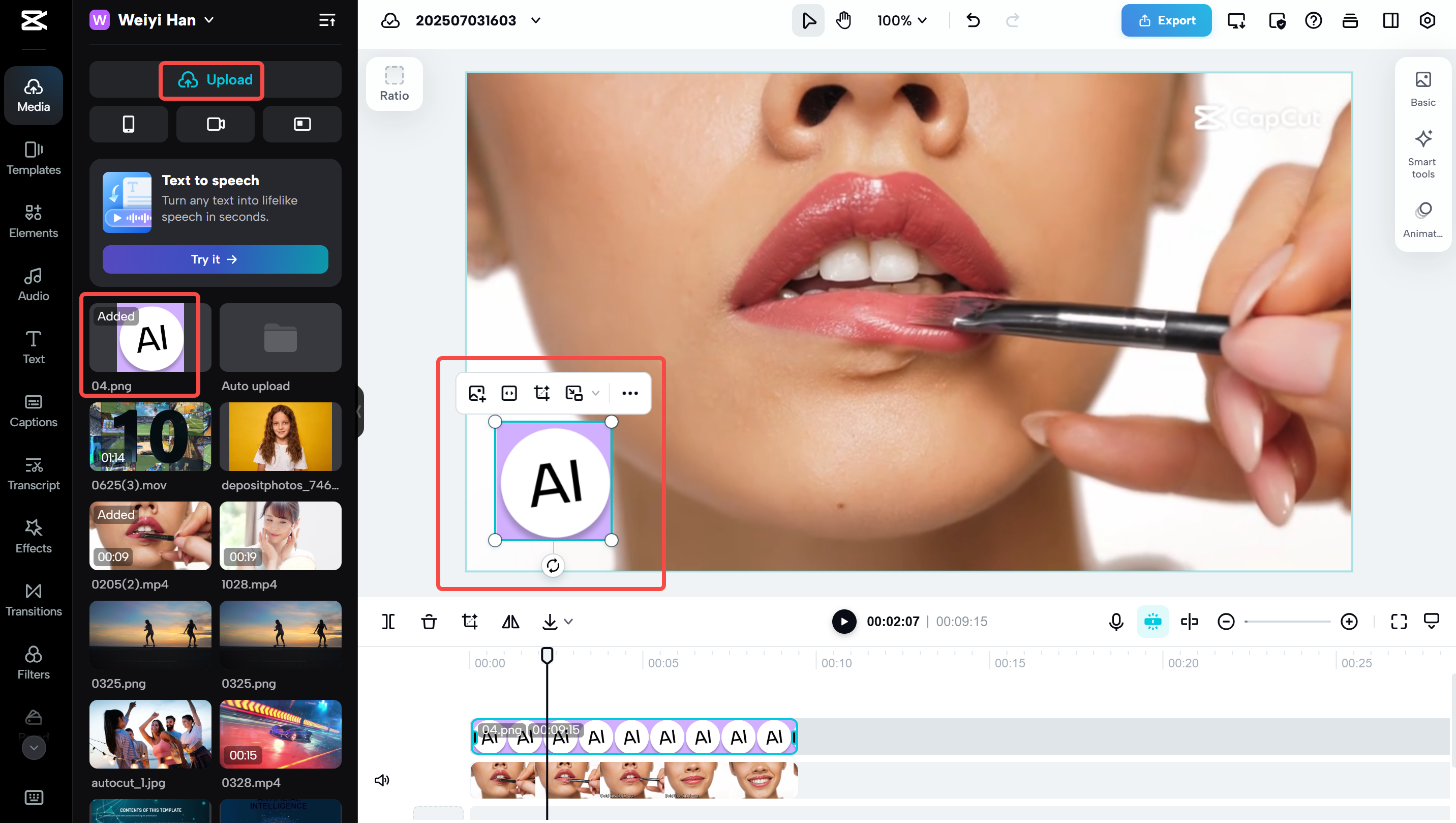 Videon muokkaaminen CapCut Webissä