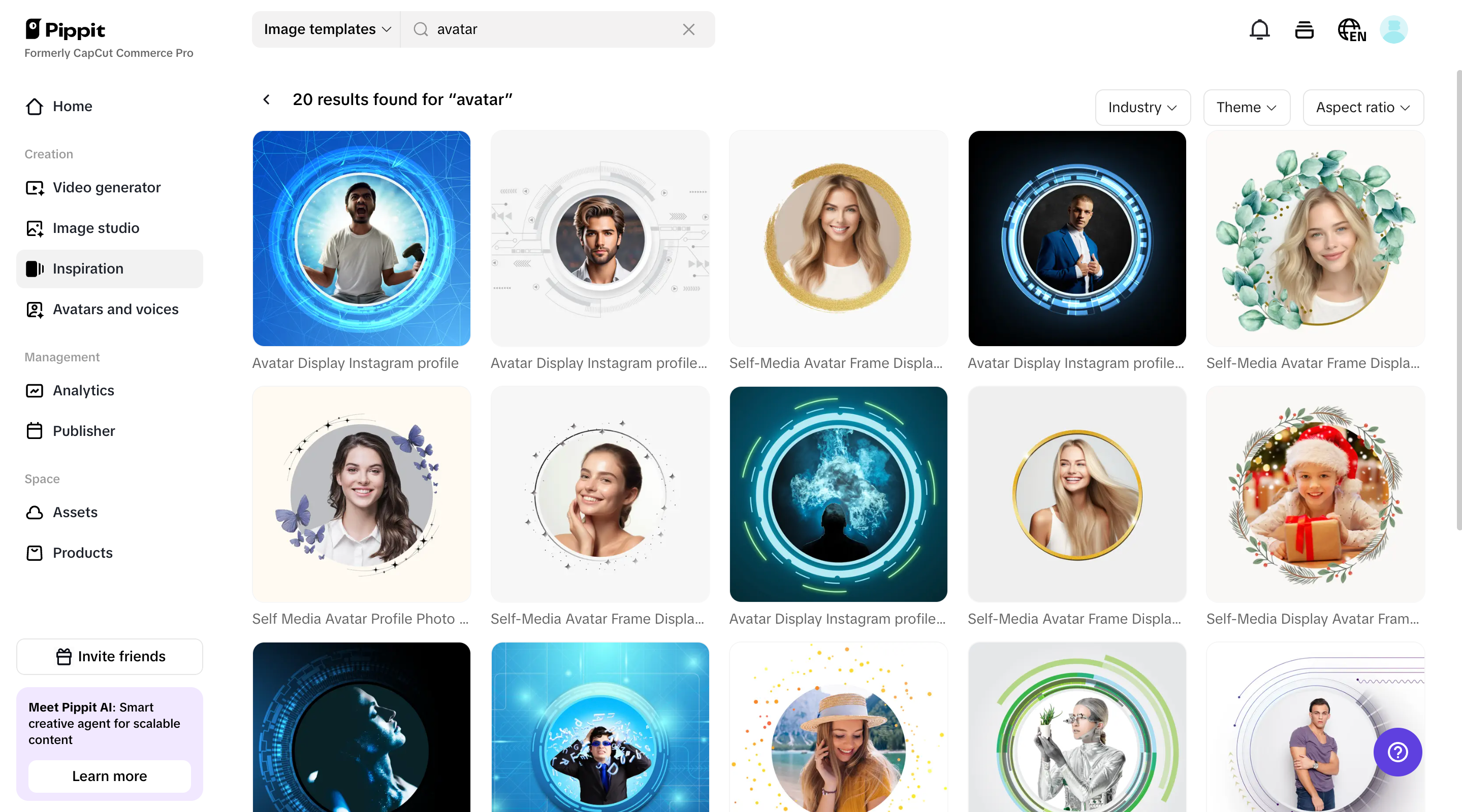 Pre-set AI avatar templates