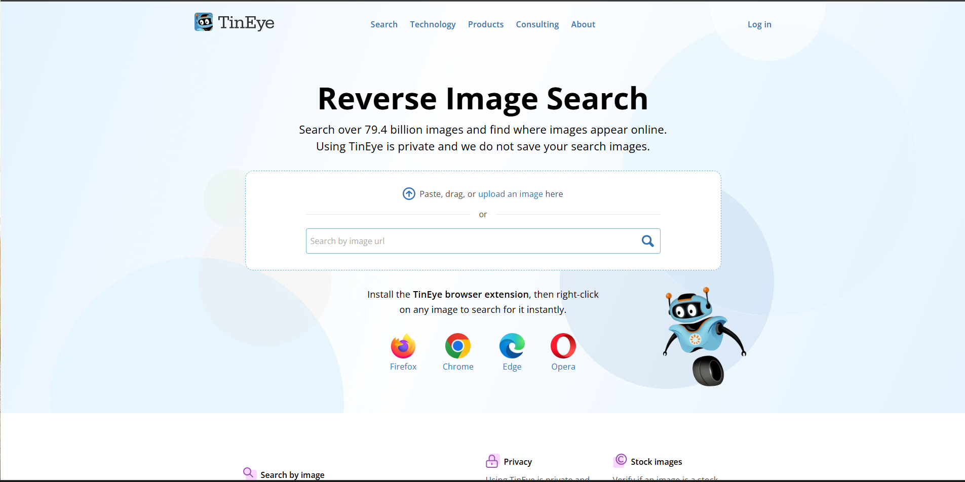Interface of TinyEye - another tool for Facebook image search