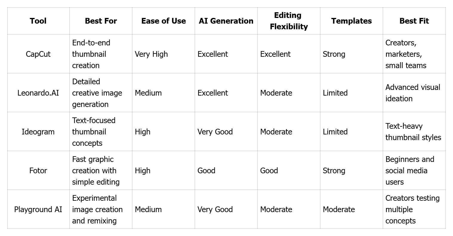 Quick Comparison of the Top AI Thumbnail Design Tools