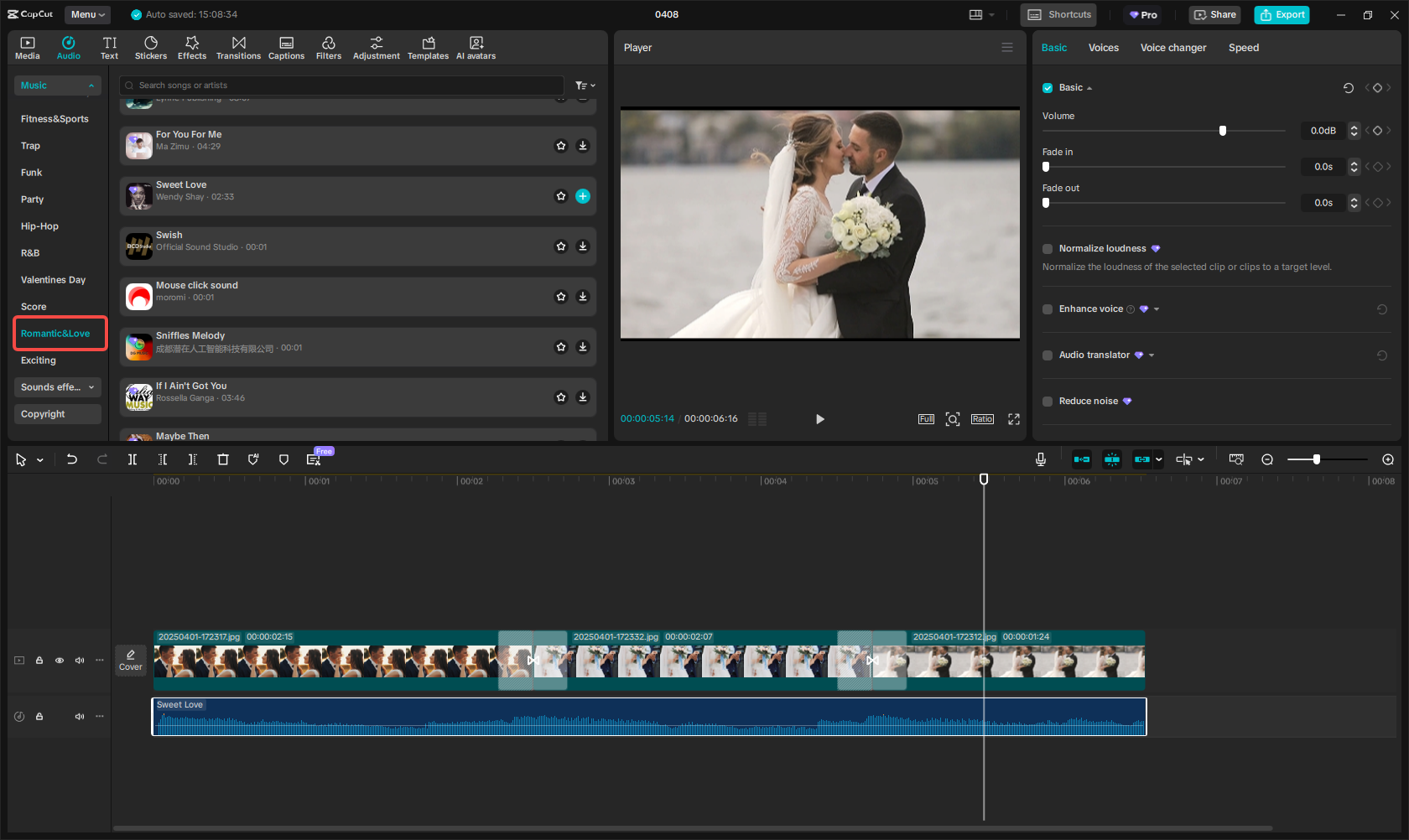 Use romantic music in wedding/Memorial slideshow