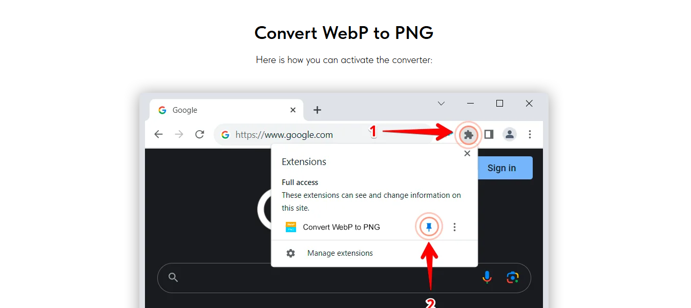 Interface of Google Extension