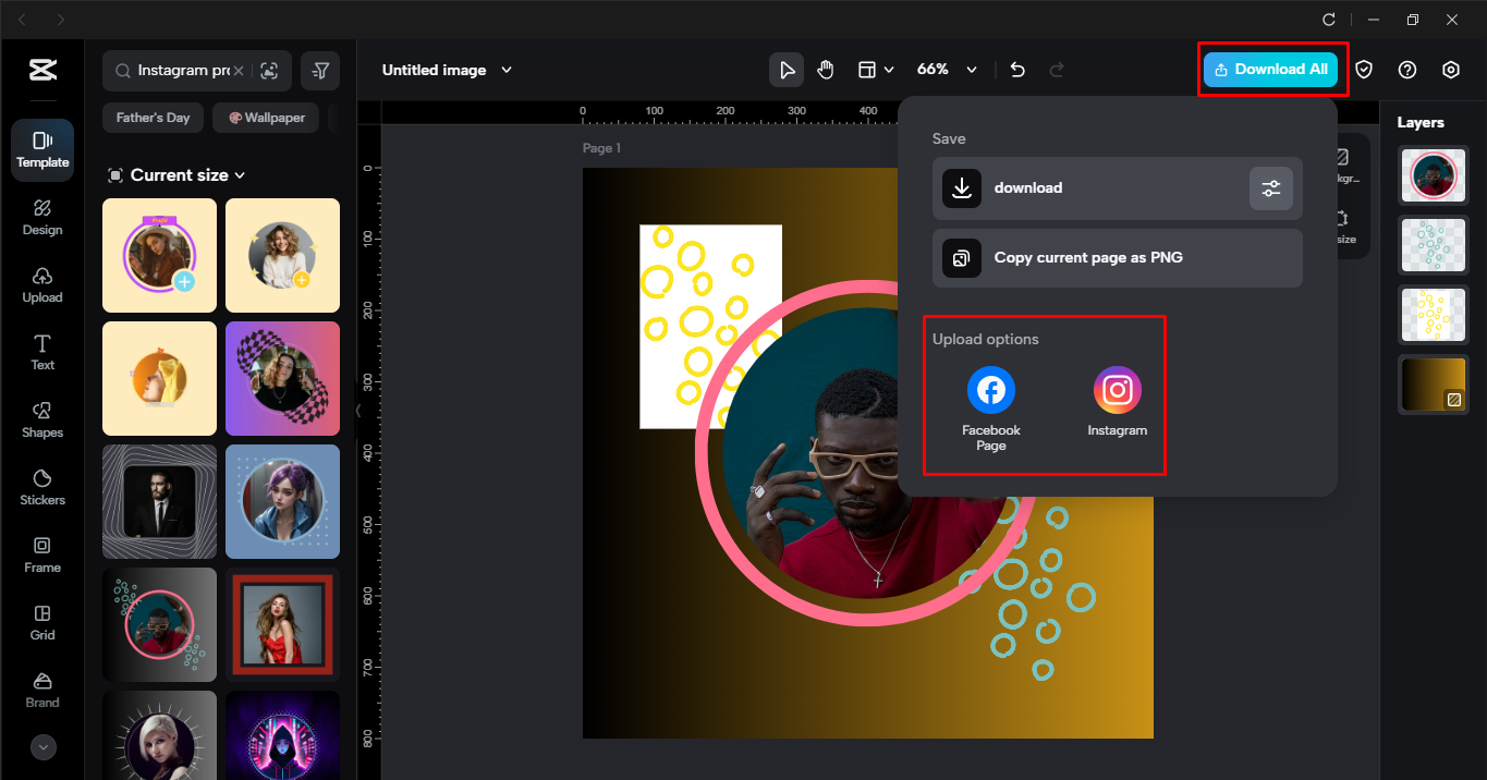 Exporting the Instagram profile image from the CapCut desktop video editor