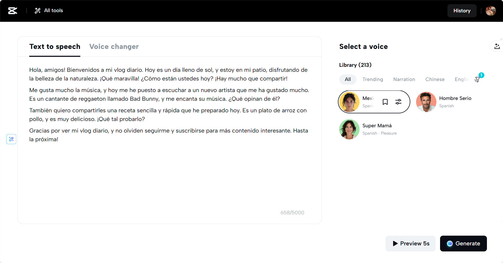 CapCut Web's text-to-speech tool