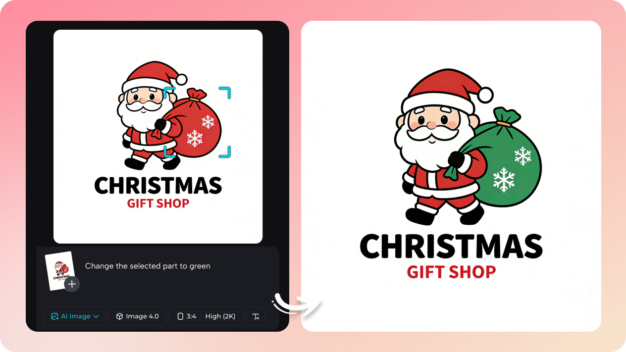 Perfectionnez votre logo de Noël avec une édition IA intelligente