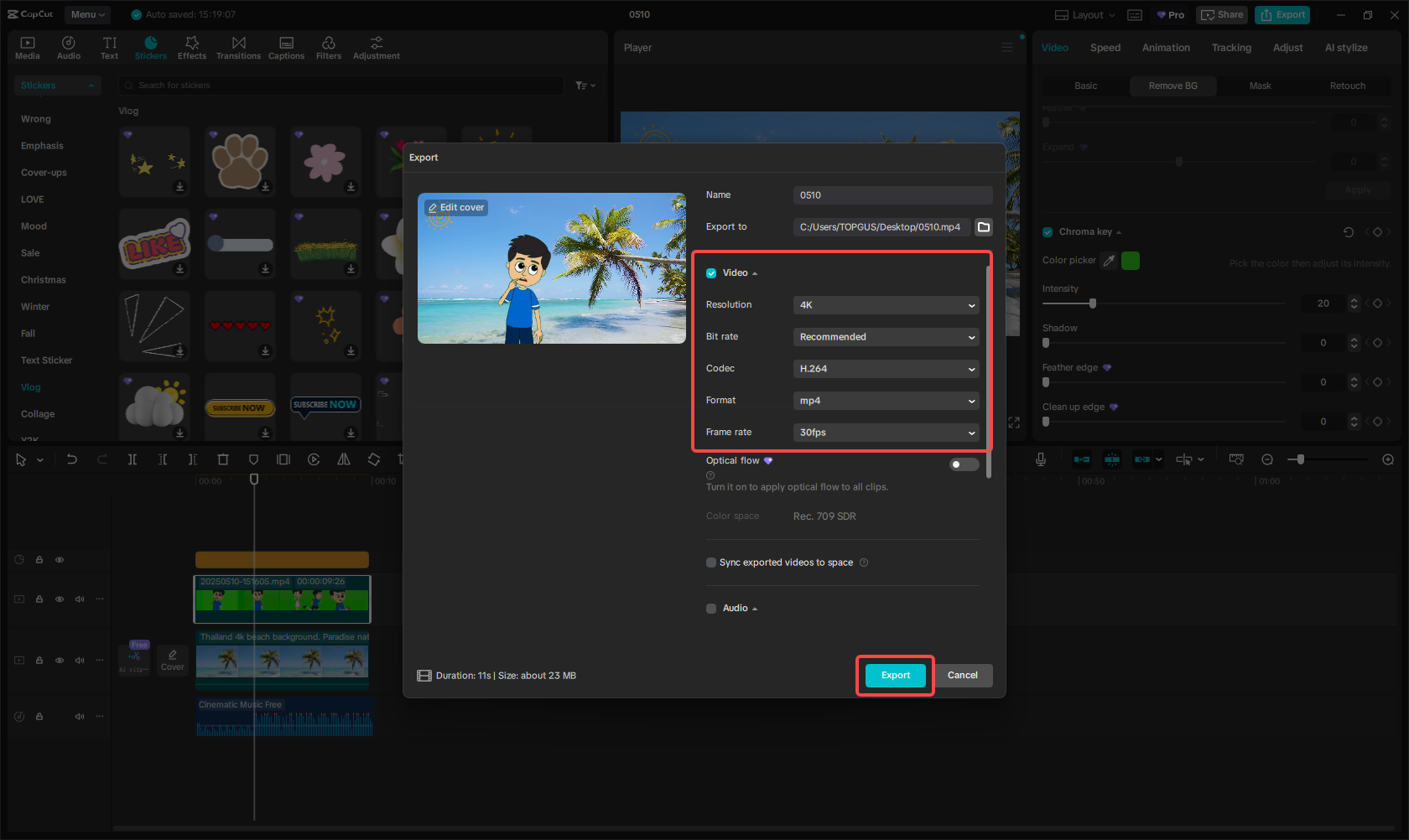 Export video