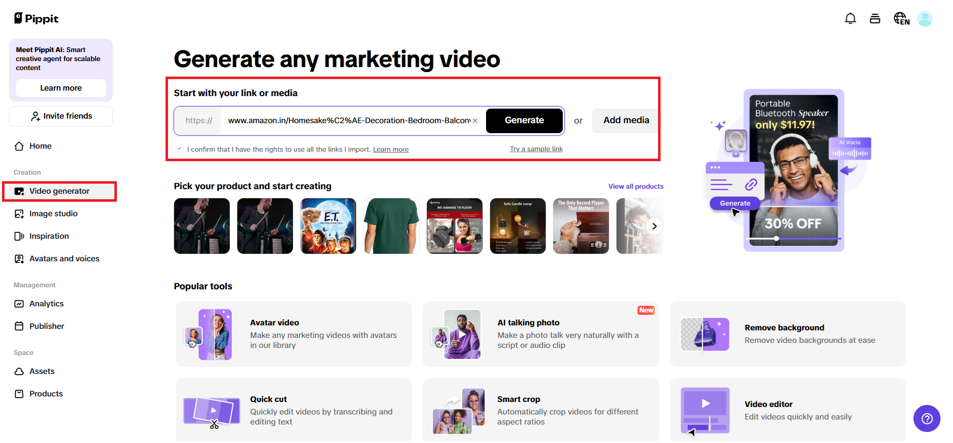 Enter the product link or media