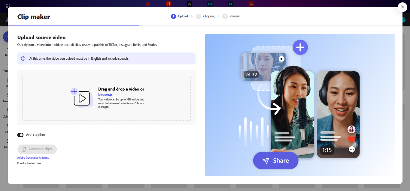 Trình tạo clip AI của Adobe Express