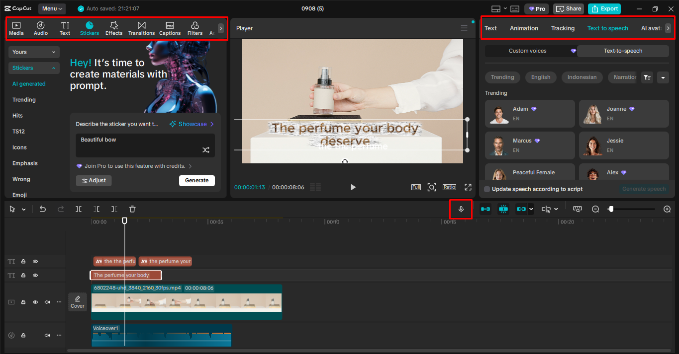 Mengedit video dalam editor video desktop CapCut