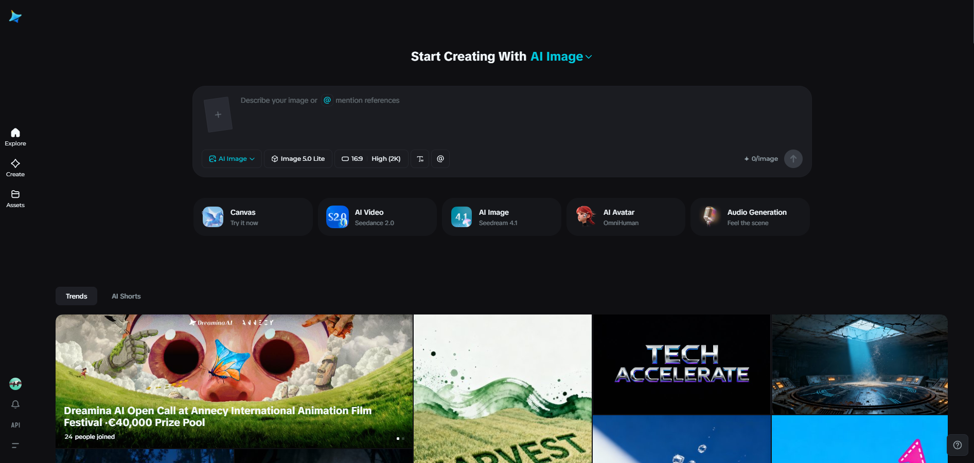Dreamina homepage