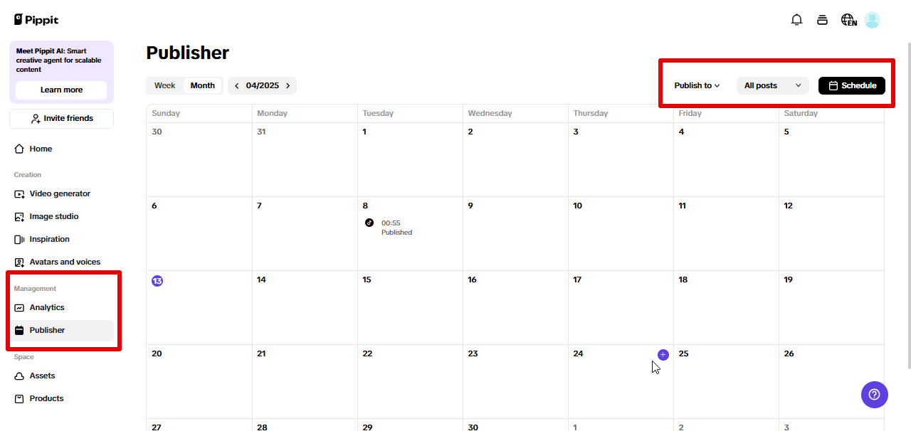 Auto publisher in Pippit