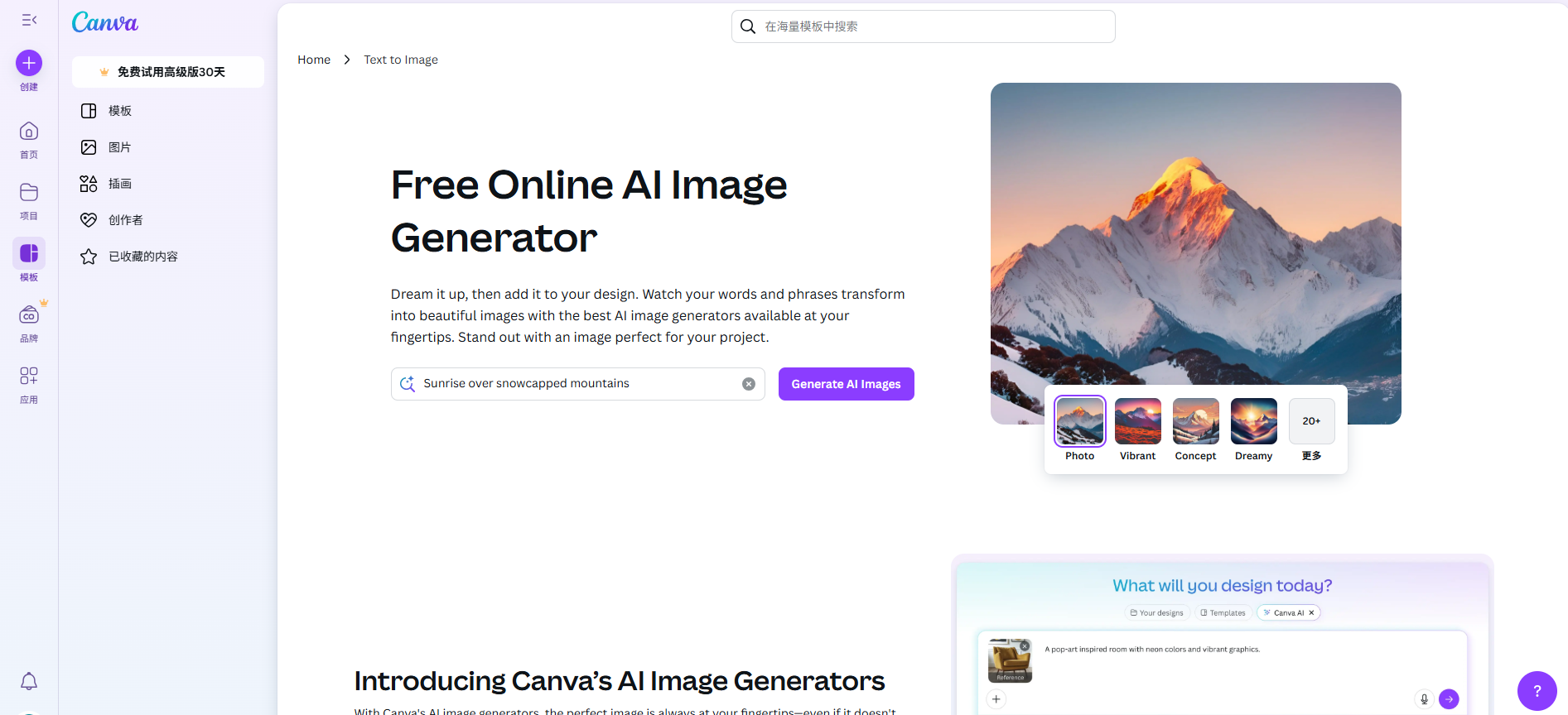 Interface ng Canva
