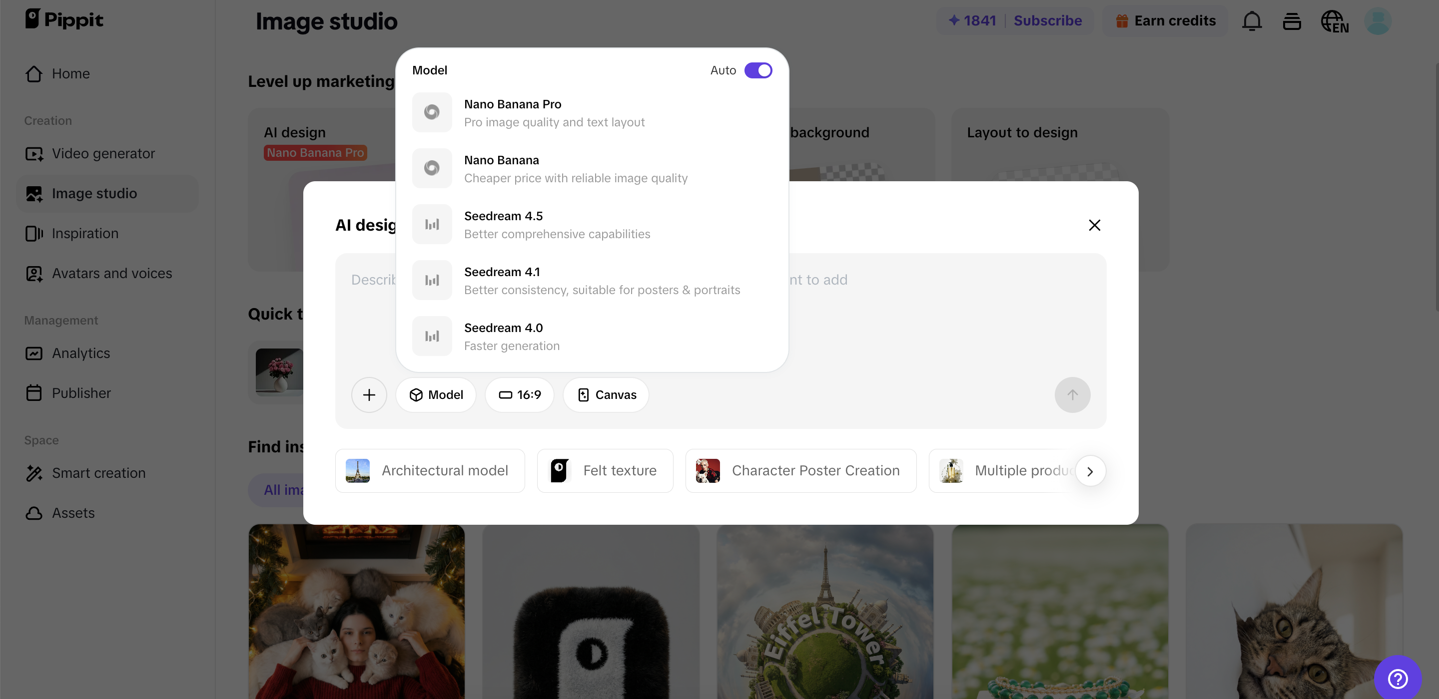 AI design tool on Pippit
