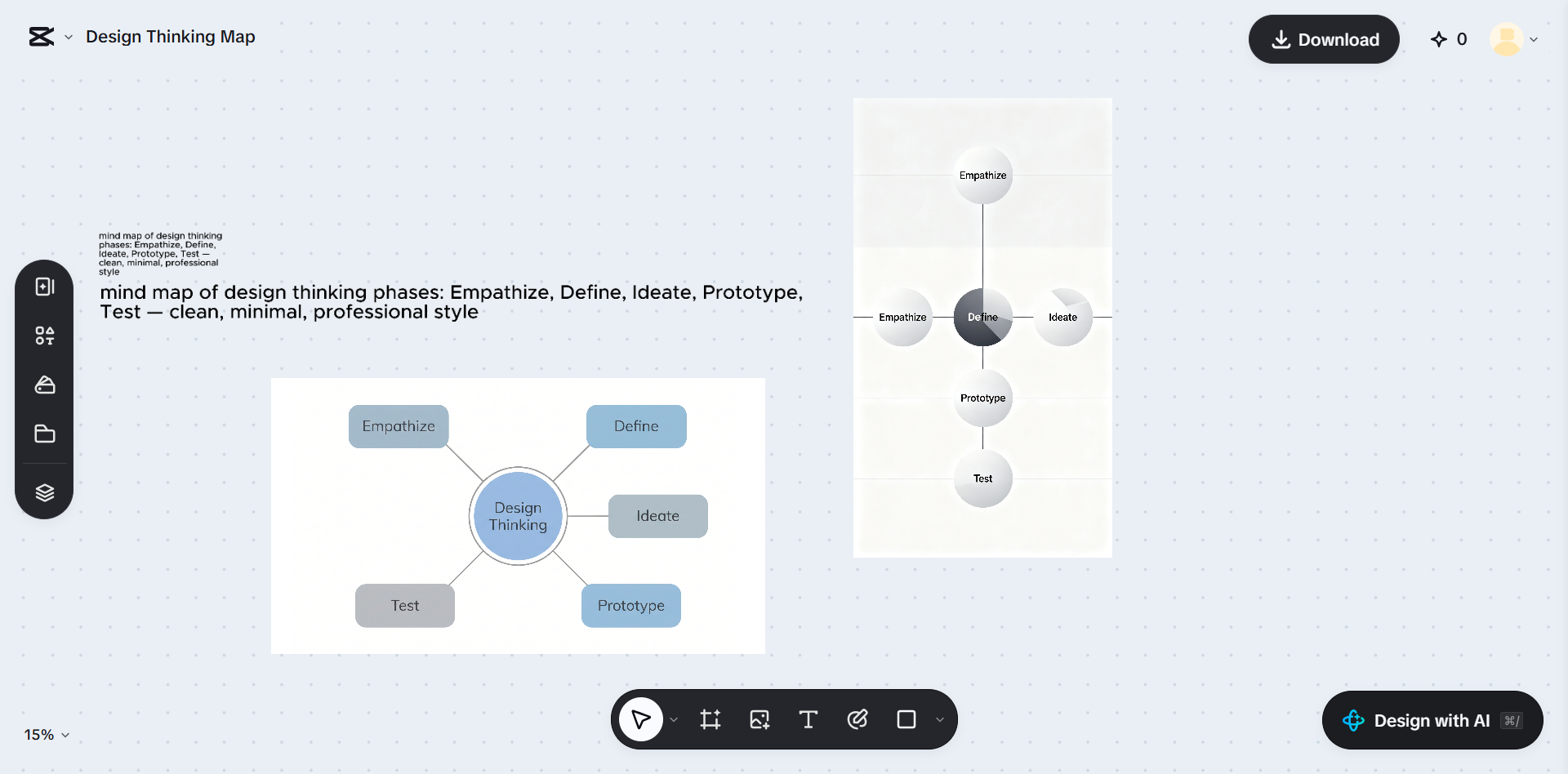 Creating a mind map using the AI image generation feature.