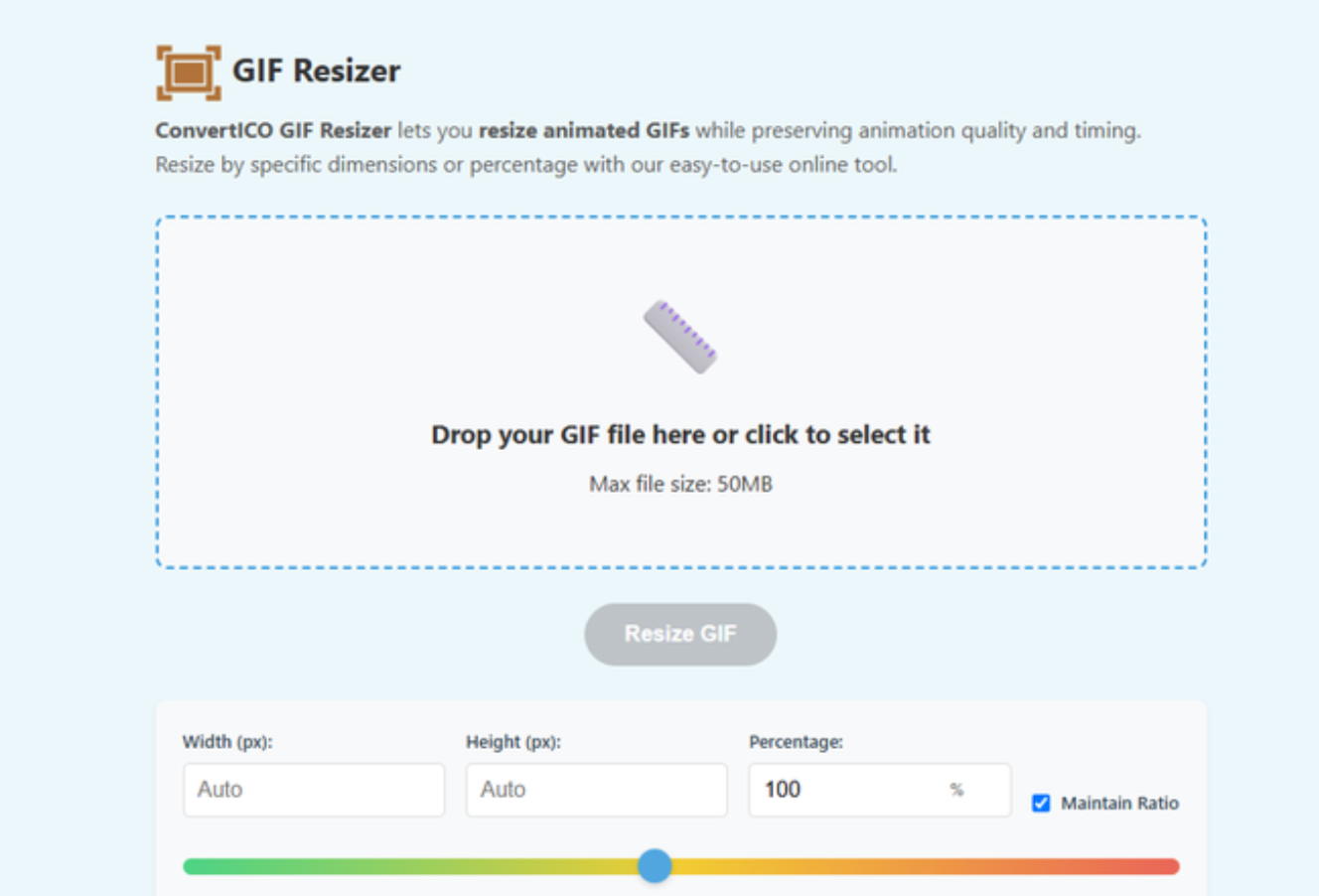 Interface of ConvertICO - an ideal online GIF resizer