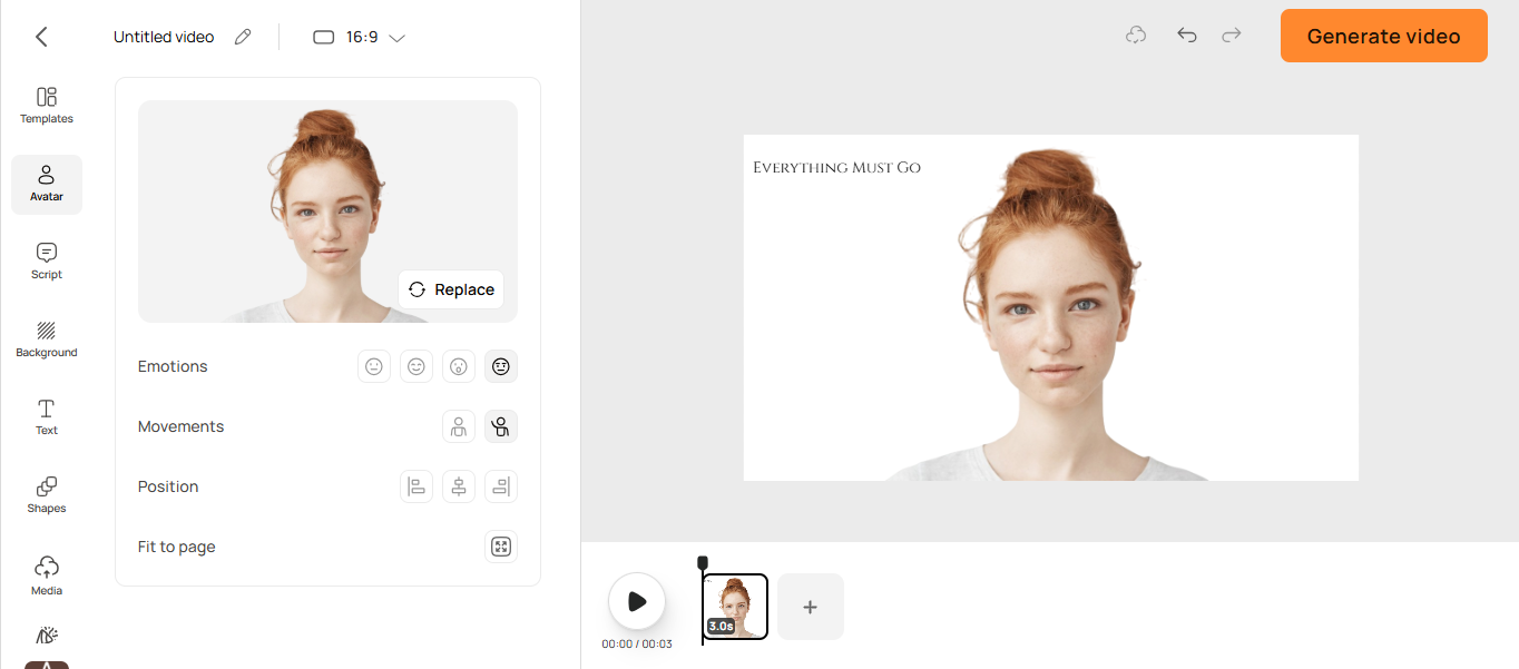 Customizing layout and generating video in the D-ID AI video generator