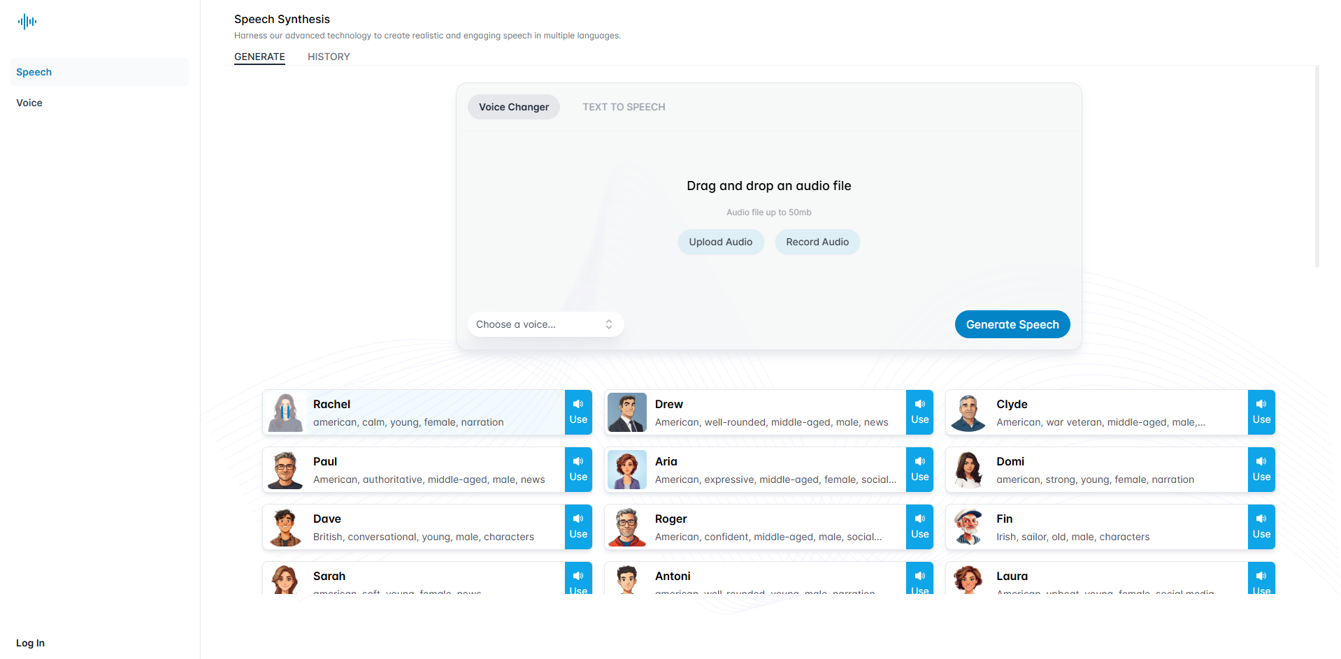 Interface ng VoiceChanger - isa pang libreng online na girl voice changer