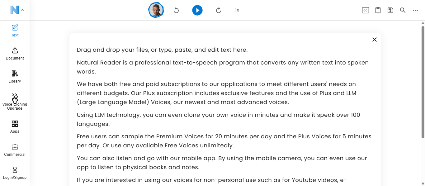 NaturalReader's interface