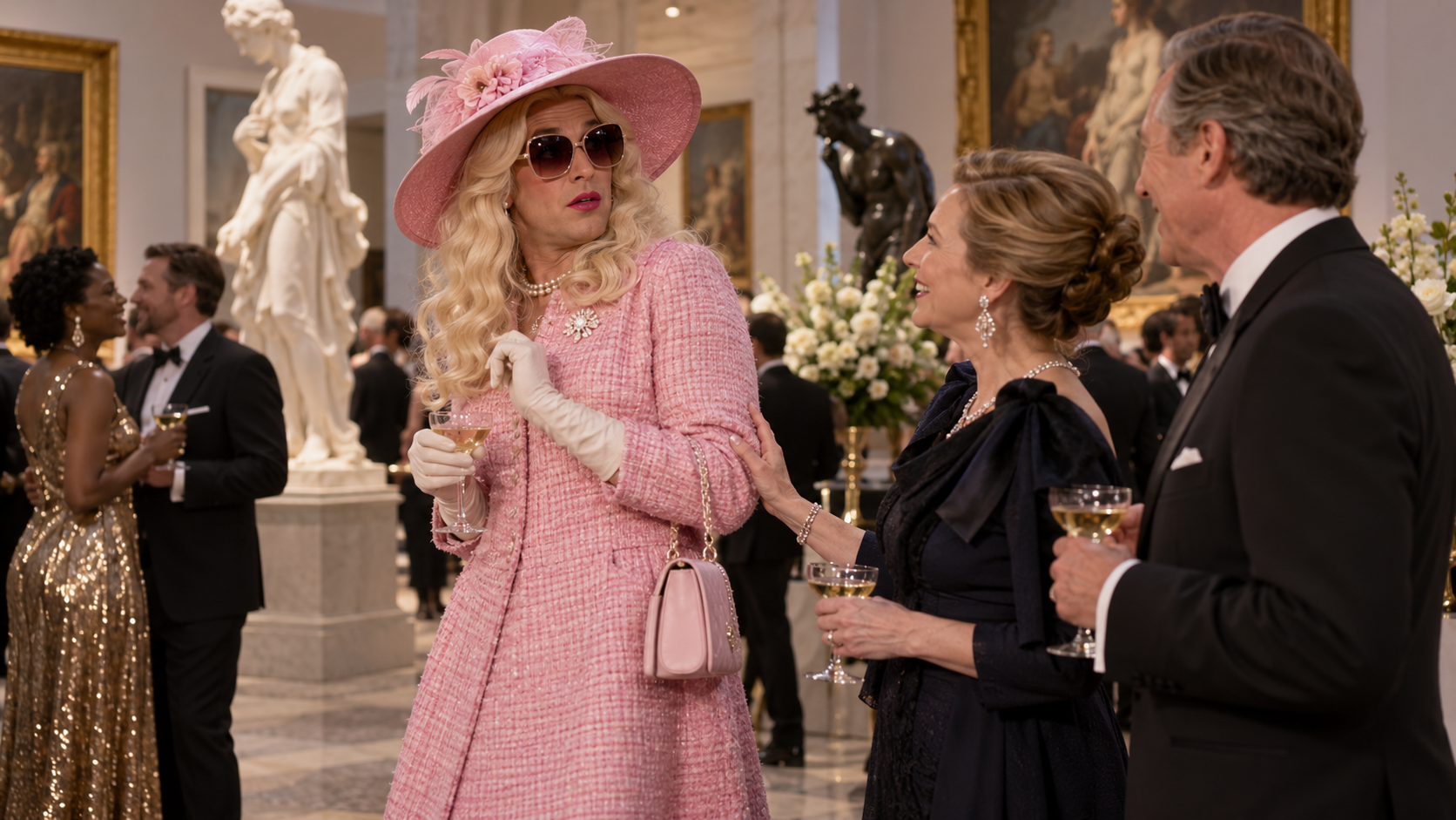 Museum Gala Mix-Up example for ai white chicks video generator