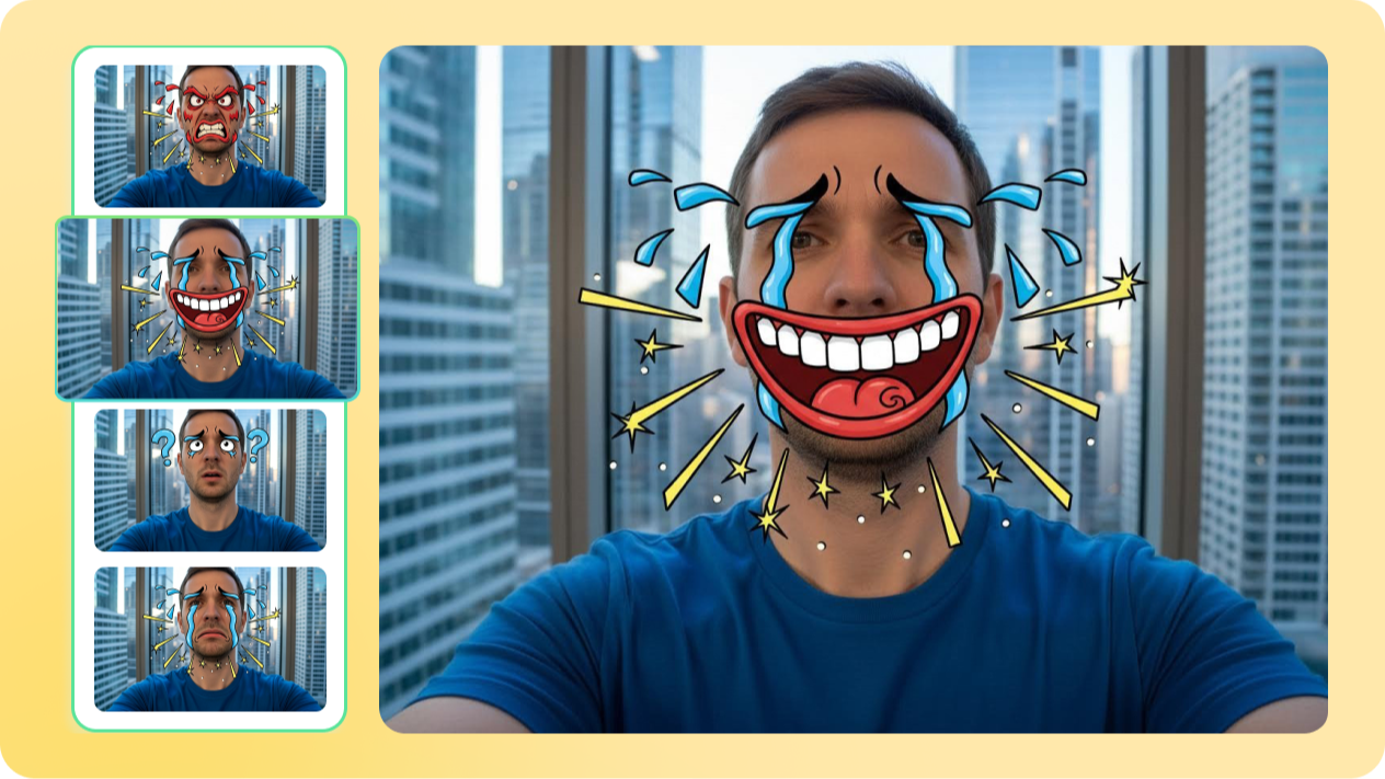  Generación de cuatro variaciones de filtro facial en Dreamina