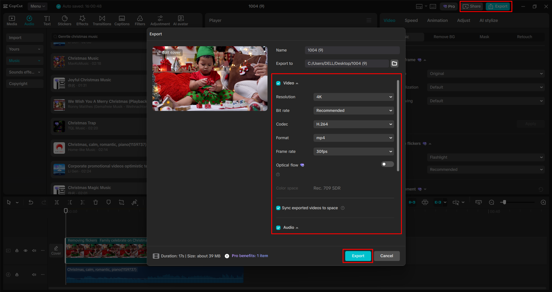 Exporting a video from the CapCut desktop video editor