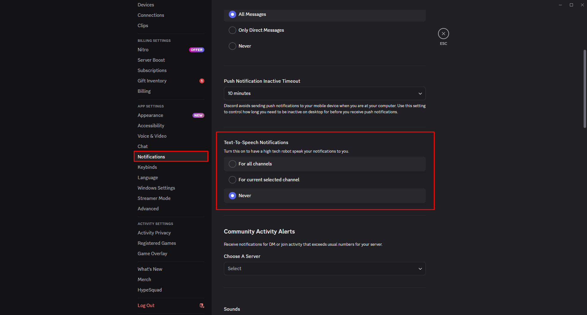 Accessing the settings of TTS in Discord