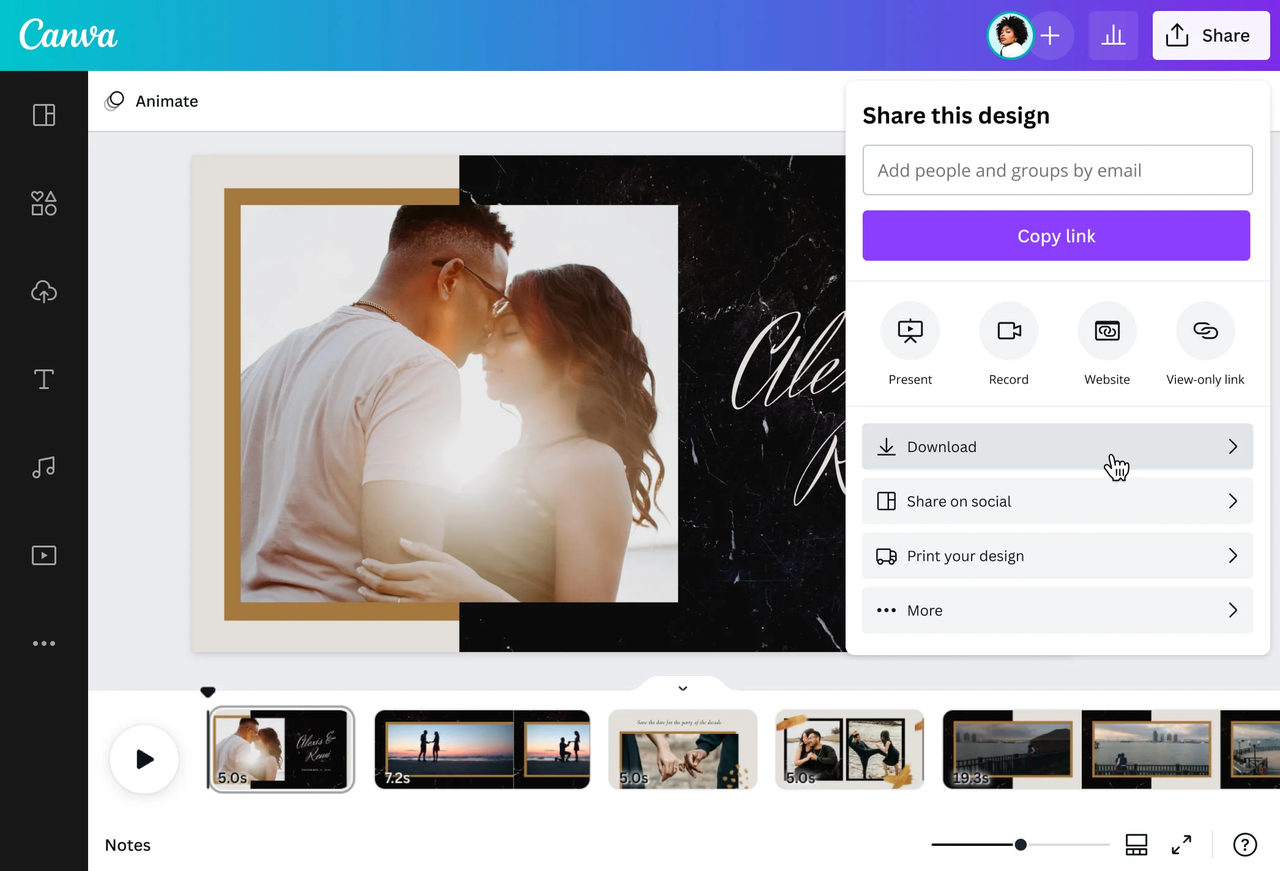 โปรแกรมแก้ไขเทมเพลตวิดีโอเชิญงานแต่งงาน Canva 3d - ตัวเลือกดาวน์โหลดฟรี