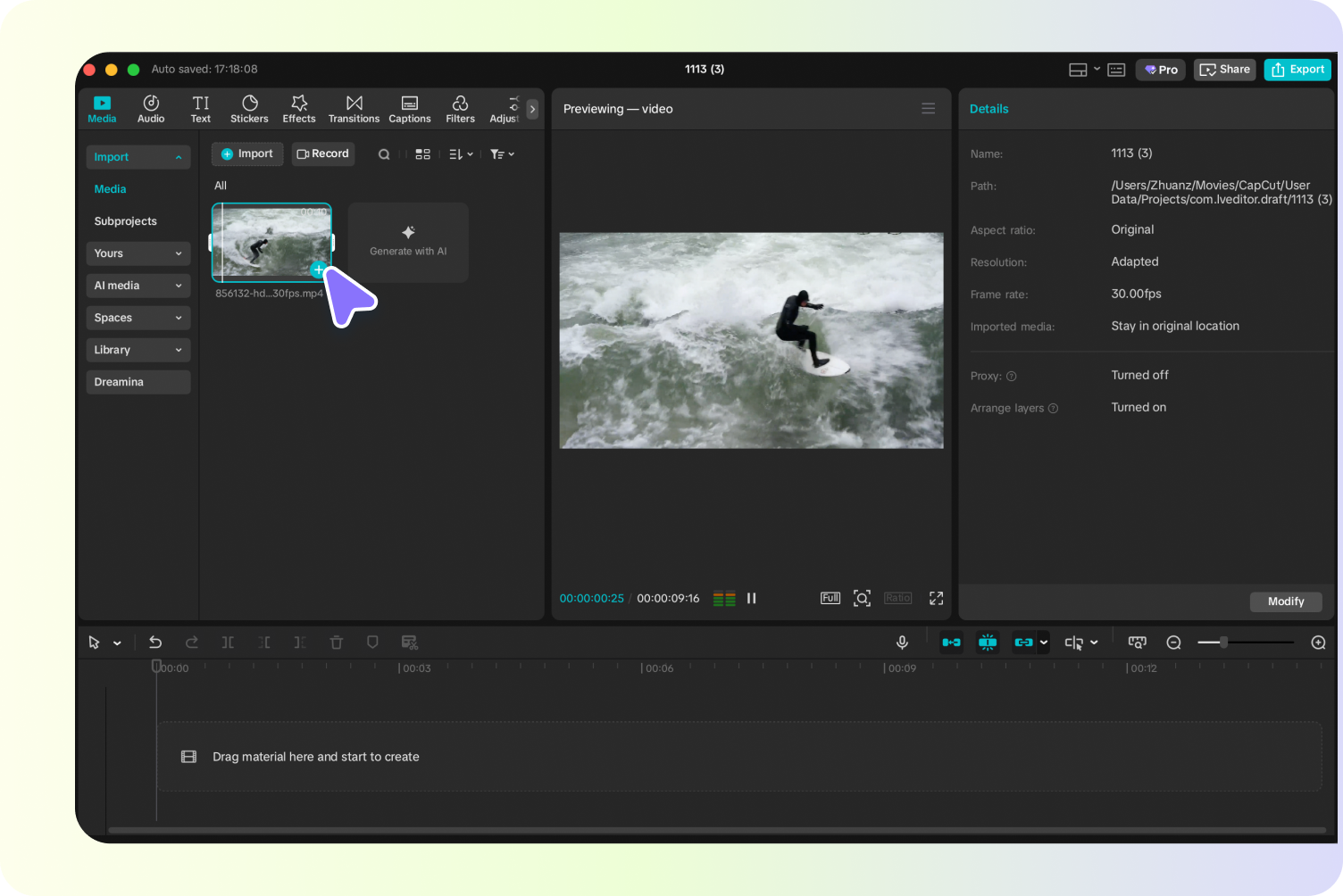 Upload a video to CapCut