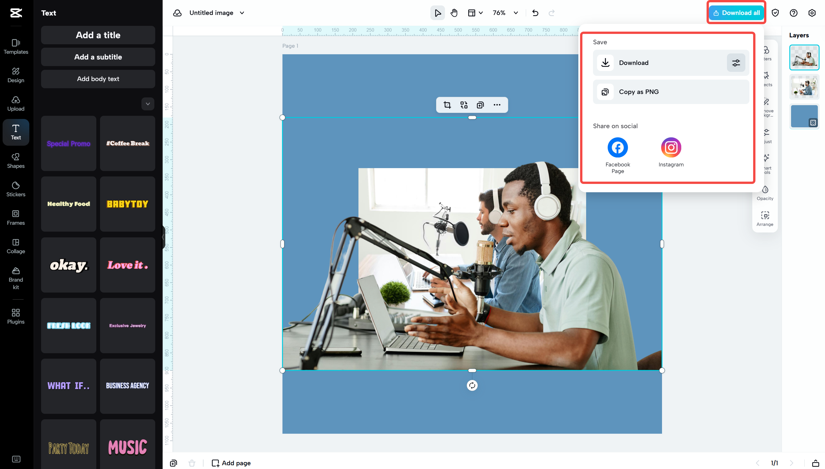 Downloading the image from CapCut Web