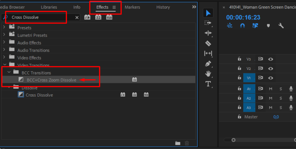 Applying and customizing the BCC+ cross zoom dissolve