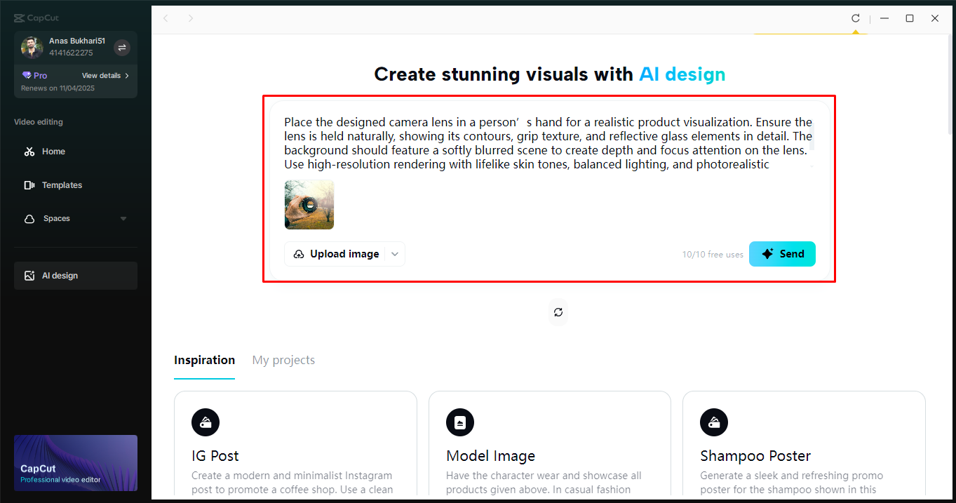 Generate the image with realistic scenes in the CapCut desktop video editor