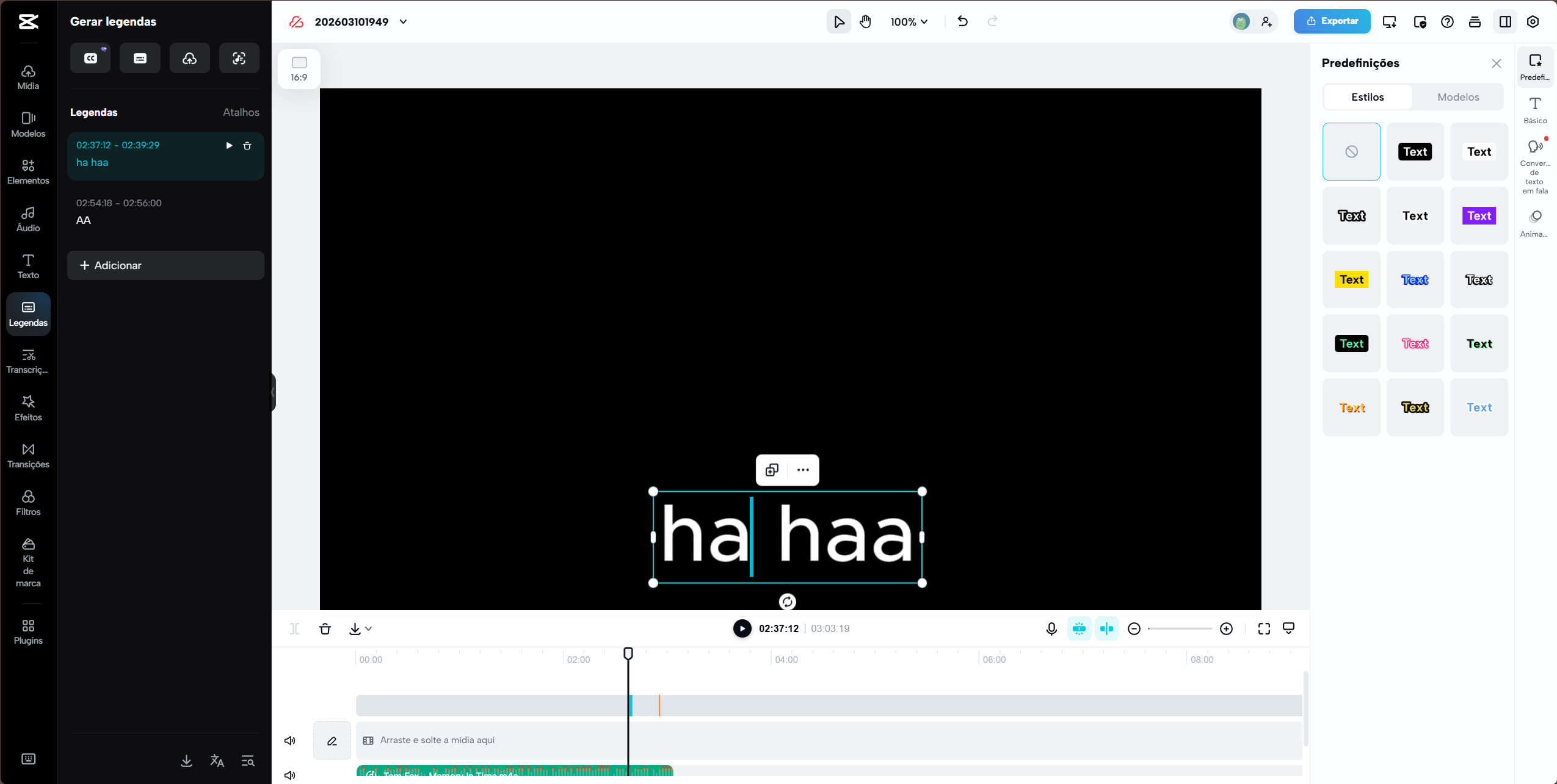 editar legendas no CapCut