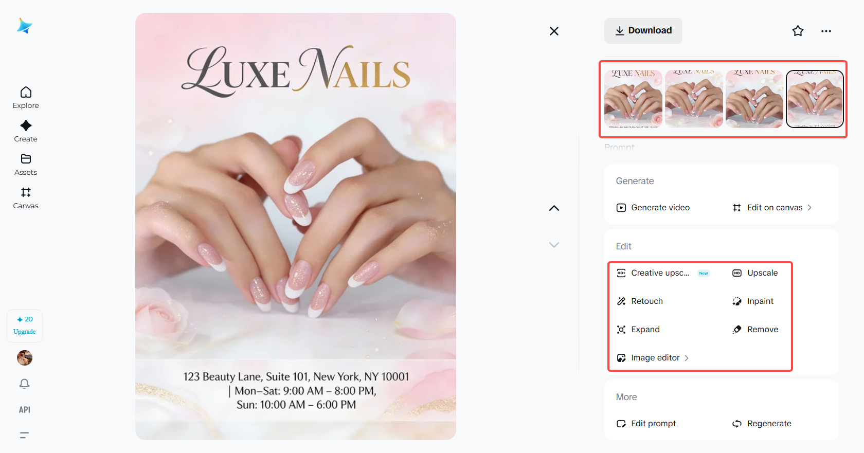 Editing tools to refine the nail poster