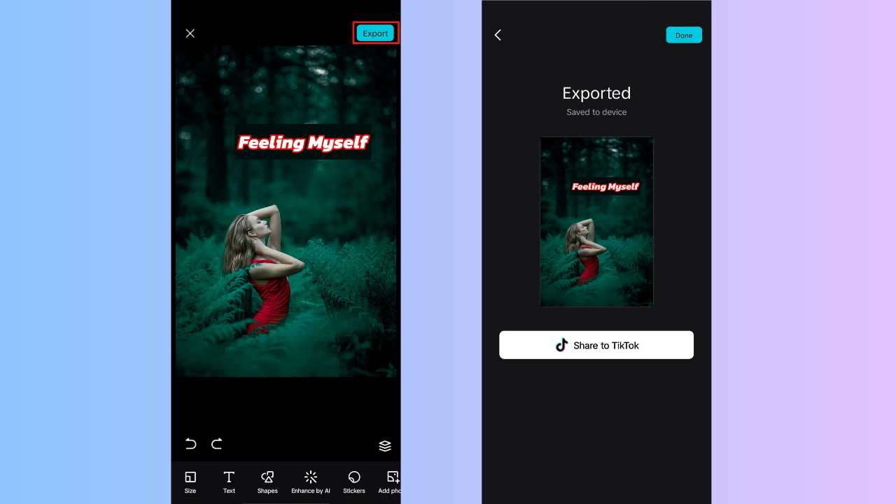 Adjust, export and share